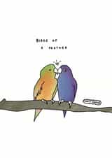 Adorable cute hand drawn doodle lovebirds card with pop lyrics created by Imo D
