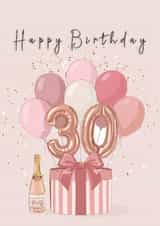Rose Gold & Blush Pink 30th Birthday Balloons & Champagne Card created by Pretty Unique Gifts 