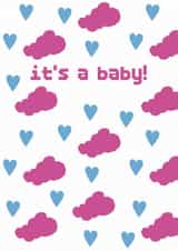 It's a baby! Clouds and hearts card with a retro vibe created by Weird Is The Best