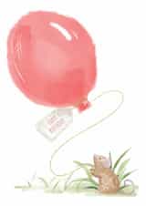 Cute Mouse Birthday Card For Children & Grandson - Whimsical Giant Red Balloon created by Jade Blakeley