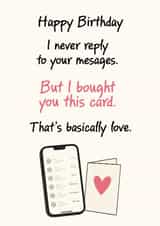 Funny Birthday Card for Bad Texters With Phone Illustration created by ifandwhenprints