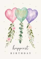 Happiest Birthday Card with Floral Heart Balloons created by BeauPrintBoutique