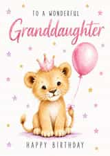 Cute Granddaughter Birthday Card With Lion Cub And Pink Balloon created by BeauPrintBoutique