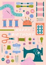 Sewing Lover Birthday Card – Happy Birthday Sewing Enthusiast created by Jane Farnham Designs