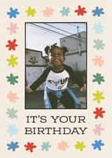 Personalised Birthday Photo Card created by AniSomi - Classic Birthday Card – Colourful Pom Pom Frame