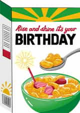 Cute Cornflake Cereal Birthday Card for Friend - Rise and Shine Sunburst Box created by Ricicle Cards