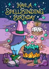Funny Birthday Card - For Her - Cheeky Witch and Magic Cake created by Cheeky Legends
