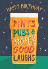 Classic Birthday Card. Pubs, pints and proper good laughs created by Jo Podmore