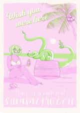 Spooky Summerween Beach Holiday Card - Sunbathing - Wish you were here created by Quiet Forest Illustration