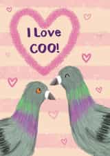 Cute Anniversary/Valentine's Day Card - I Love Coo - Pigeon Pun created by Holly Bushnell Illustration