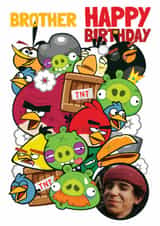 Personalised Birthday Photo Card created by Danilo - Cute Angry Birds Personalised Photo Birthday Card – For Brother – Birds vs Pigs
