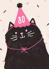 Cute 80th Birthday Card - Black Cat - Party Hat created by Jess Shah