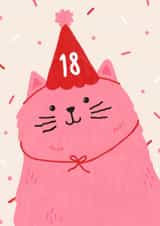 Cute 18th Birthday Card - Pink Cat - Party Hat created by Jess Shah