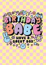 Cute Birthday Card - Birthday Babe - Funky Dopamine created by Katie Ruby Illustration