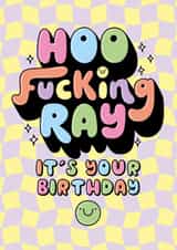 Cute Birthday Card - Hoo Fucking Ray created by Katie Ruby Illustration
