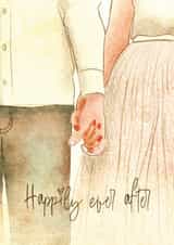 Cute wedding card - Happily ever after - Couple in vintage dress holding hands created by Lotta Designs