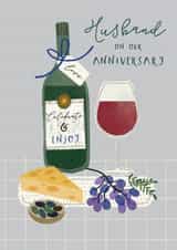 Classic Anniversary Card - For Husband - Wine And Cheese created by Laura Darrington Design Ltd.
