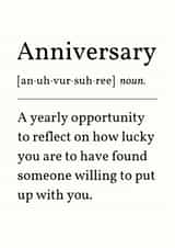 Funny Anniversary Card - Reflect On How Lucky You Are - Dictionary Definiton created by Sundiva Designs
