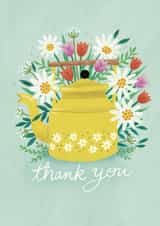 Pretty Thank You Card - Yellow Teapot - Flowers created by Watercolour Sky
