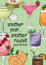 Classic Birthday Card - Cocktails - Another Year, Another Round created by Philippa Elizabeth Illustration