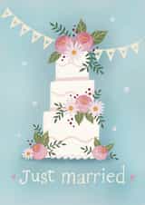 Pretty peony cake wedding card to celebrate a just married couple created by Watercolour Sky