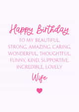Classic Birthday Card - For Wife - Beautiful And Kind created by Cake For Breakfast