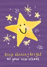 Cute Good Luck Card - Shine Bright At Your New School - Star created by Bow & Bell