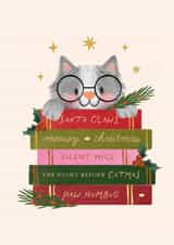 Cute Christmas Card - Cat - Stack Of Books created by Studio Mads