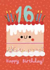 Cute 16th Birthday Card - Cake - Candles created by Alice Mole Illustration