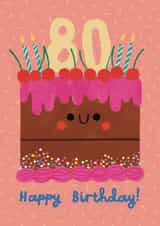 Cute 80th Birthday Card - Cake - Candles created by Alice Mole Illustration