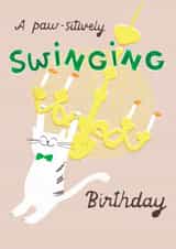Swinging Birthday naughty cat birthday card created by Francesca Iannaccone