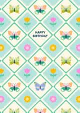 Cute Happy Birthday Card for friends and loved ones - Butterfly - Floral created by Jessica Rachel Sharp