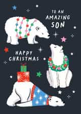 Cute Christmas Card - For Son - Festive Polar Bears created by Rosanna Rossi