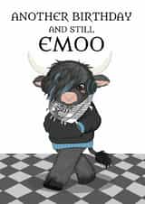 Funny Emo Birthday Card – Emo Cow Pun – Another Birthday, Still Emo created by @Cupsie's Creations
