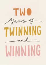 Funny neutral second Birthday Card for Twin Boys / Girls - Twinning And+Winning created by Nicola Scott