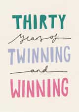 Cute 30th Birthday Card for Twin Sister Twin Brother - Twinning And Winning 80s created by Nicola Scott