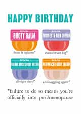 Funny Birthday Card - Peri/Menopause - Beauty Creams created by SABIVO Design by Sabina