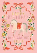 Cute Retro Floral Cowgirl Horse Birthday Card for Girl Daughter or Friend created by THE PRINTED SQUARE STUDIO