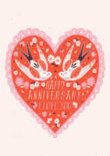 Happy Anniversary Card for Husband, Wife or Partner Vintage Love Birds and Heart created by THE PRINTED SQUARE STUDIO