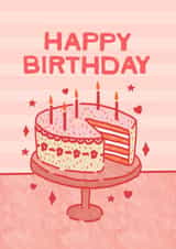 Happy Birthday Card | Pink Illustrated Cake | Cute Birthday Card for Her created by Sunny Ray Design