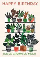 Cute and Arty Indoor Plant Lover Happy Birthday Card - You've Grown So Much created by THE PRINTED SQUARE STUDIO