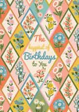 Pretty Retro Floral Botanical Diamonds Birthday Card For Significant Other created by THE PRINTED SQUARE STUDIO