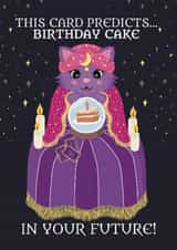 Funny Birthday Card – Fortune Teller Cat – Cake in Your Future created by @Cupsie's Creations