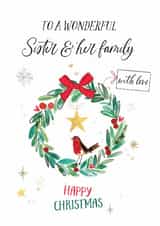 Classic Christmas Card - For Sister & Her Family - Wreath created by Katie Phythian Design