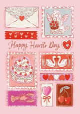 Classic valentine's Day Card - Retro Postage Stamps - Happy Hearts Day created by Hanna Symonovych