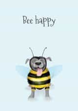 Cute Thinking Of You Card - Bee Happy - Staffy Dog created by LeopardyNonsense