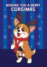 Cute Christmas Card – Merry Corgimas Corgi with Reindeer Antlers created by @Cupsie's Creations