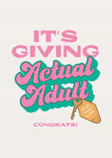 It's Giving Actual Adult - Funny New Home Card created by Puns and Needles