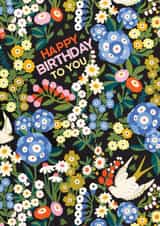 Pretty Birthday Card - Flowers - Birds created by THE PRINTED SQUARE STUDIO