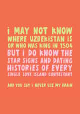 Funny Birthday Card - I May Not Know Where Uzbekistan Is created by Lucy Maggie Designs